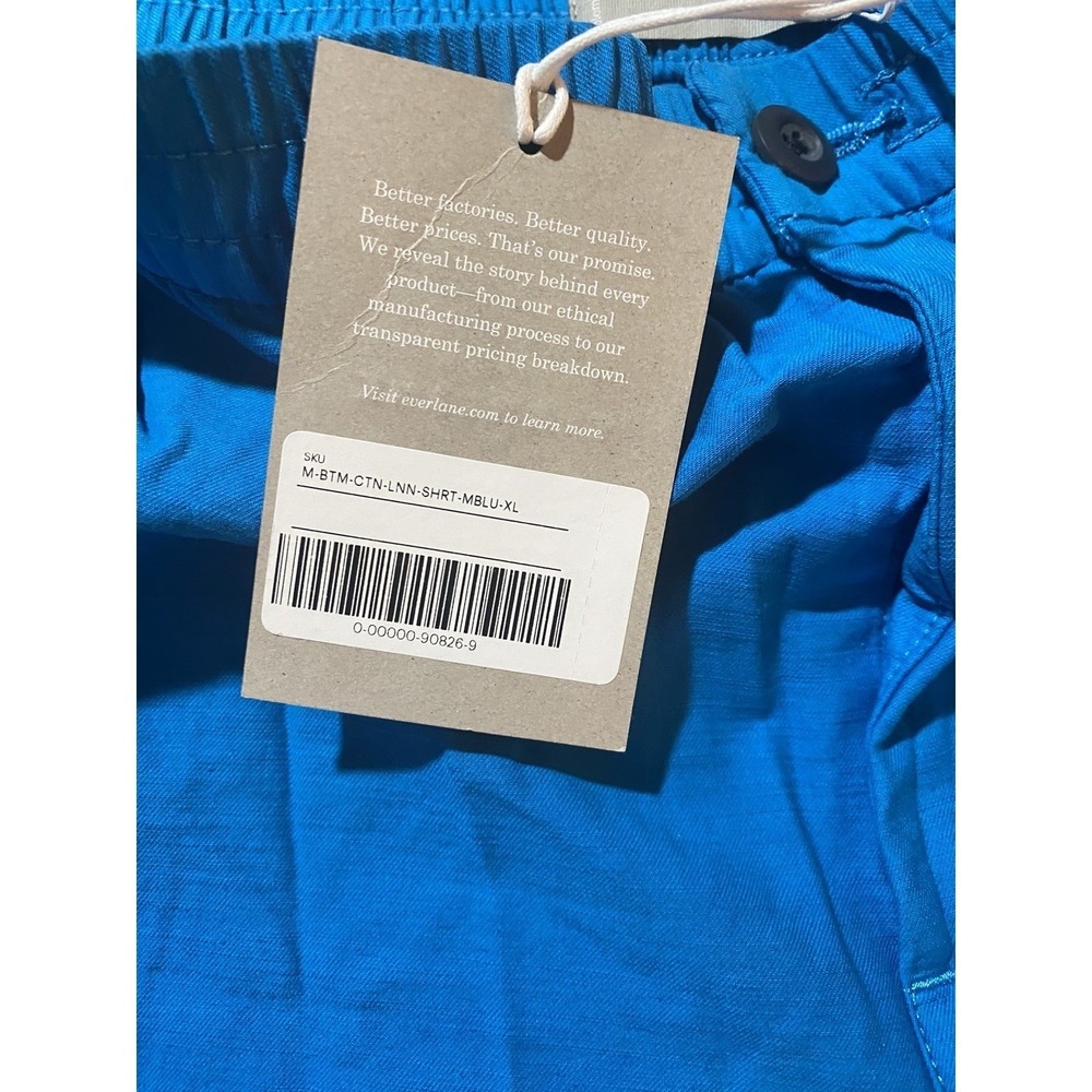 Everlane NWT Men's Blue Shorts Size XL Organic Cotton Linen 8.5" Flat Front - Picture 4 of 7